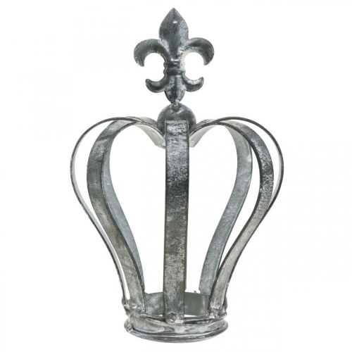 Floristik24 Koristekruunu, pöytäkoristeet, metallikoristeet hopea, pesty valkoinen K16cm Ø11cm
