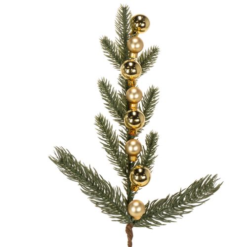 Keinotekoinen kuusenoksa ja kullanvärisiä minikuusenpalloja, 46 cm, 2 kpl