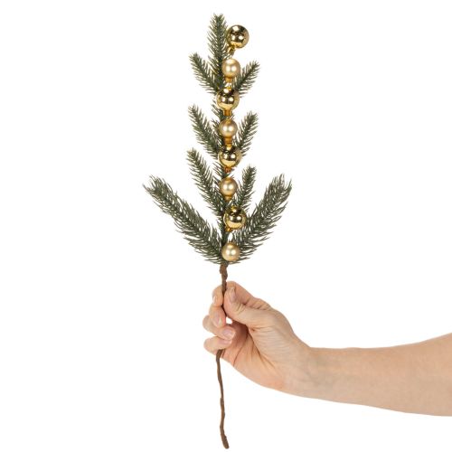 kohteita Keinotekoinen kuusenoksa ja kullanvärisiä minikuusenpalloja, 46 cm, 2 kpl