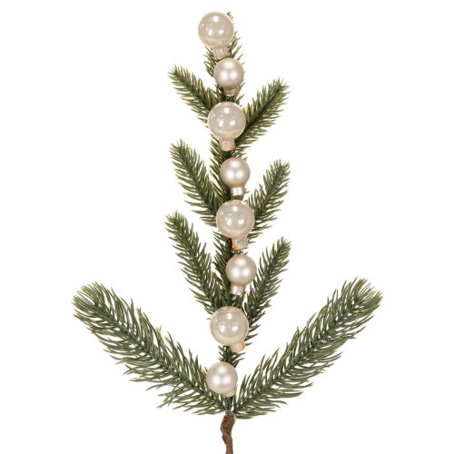 Tekokuusenoksa ja valkoiset minikuusenpallot, 46 cm, 2 kpl