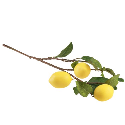 kohteita Keinotekoinen sitruunanoksa koristeoksa 3 keltaisella sitruunalla 65cm