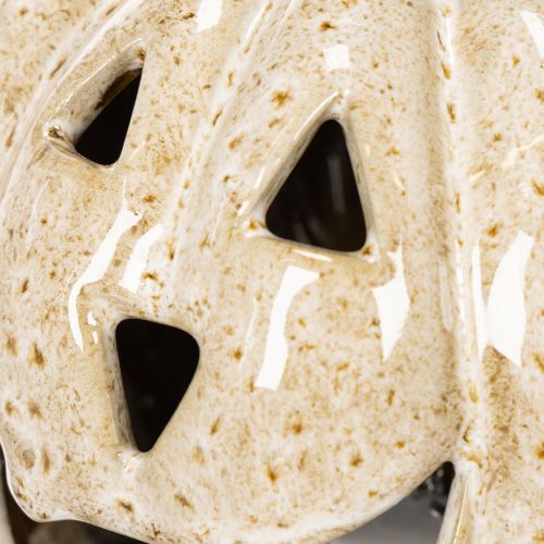 Keraaminen kurpitsakoriste LED-valolla ja virnistelevällä kasvolla, 13 cm | Floristik24.fi