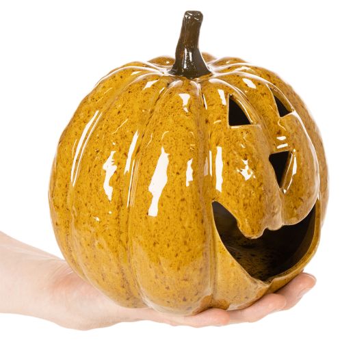 Keraaminen kurpitsa kasvoilla, LED-koriste, Halloween, 19 cm | Floristik24.fi
