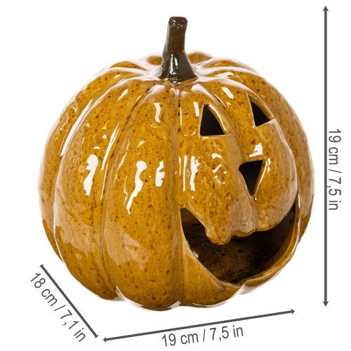 Keraaminen kurpitsa kasvoilla, LED-koriste, Halloween, 19 cm | Floristik24.fi