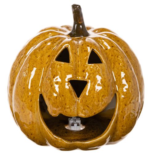 Keraaminen kurpitsa kasvoilla, LED-koriste, Halloween, 19 cm | Floristik24.fi