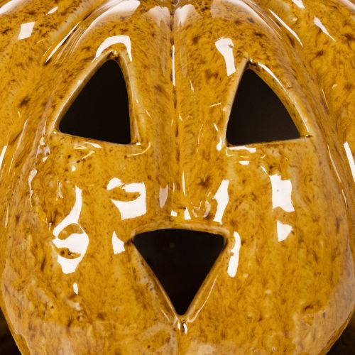 Keraaminen kurpitsa kasvoilla, LED-koriste, Halloween, 19 cm | Floristik24.fi