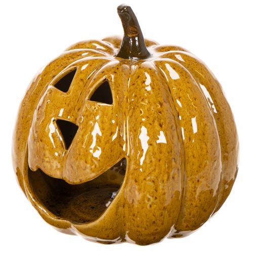 Keraaminen kurpitsa kasvoilla, LED-koriste, Halloween, 19 cm | Floristik24.fi
