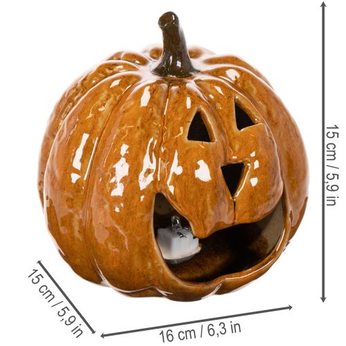 Keraaminen kurpitsa halloween LED-koriste 15 cm | Floristik24.fi