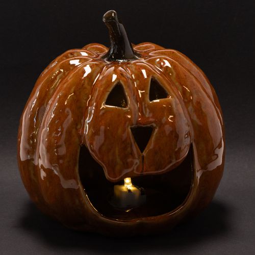 Keraaminen kurpitsa halloween LED-koriste 15 cm | Floristik24.fi