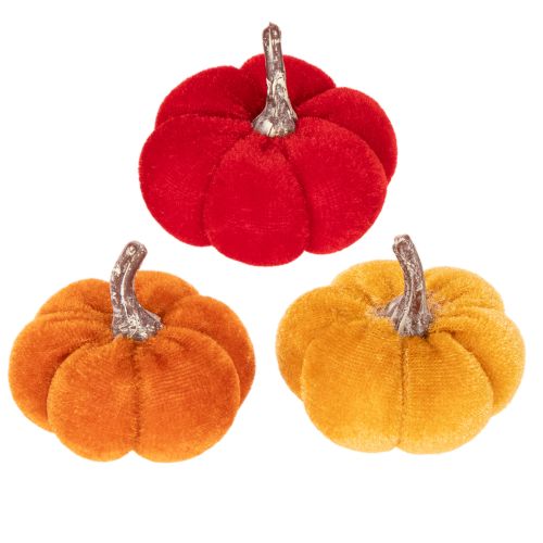 Koristeellinen kurpitsasetti sametista, kolmessa värissä, minikurpitsat 5 cm, 12 kpl