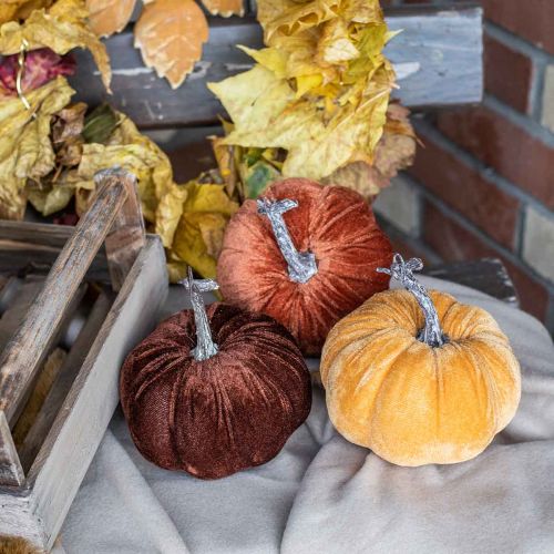 Floristik24 Pumpkin Deco Autumn Oranssi Ruskea Flocked Ø12cm 3kpl