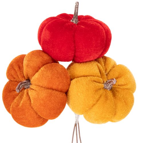 Koristeellinen kurpitsa langalla, syyskoriste, sametti, kolmivärinen setti, 8 cm, 9 palaa