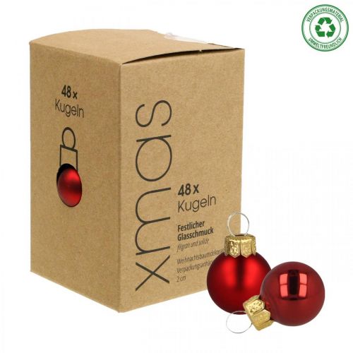 Floristik24 Mini joulupallot lasi punainen matta/kiiltävä Ø2cm 44 kpl