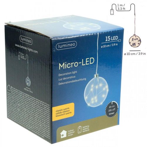 Floristik24 LED-pallo sisällä Ø10cm sävytetty 15L lämpimän valkoinen ajastin