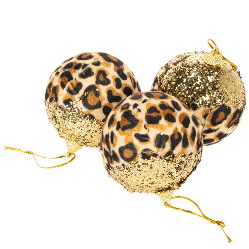 Joulupallo leopardikuvio kultaisella glitterillä 7cm 3kpl | Floristik24.fi