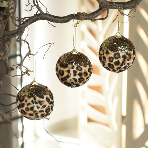 Joulupallo leopardikuvio kultaisella glitterillä 7cm 3kpl ostaa | Floristik24.fi