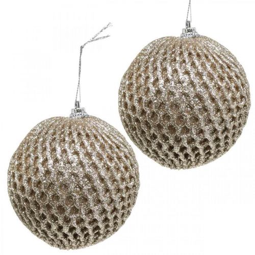 Joulupallo samppanjaa hunajakenno kuvio puupallo Ø8cm 6kpl 6kpl