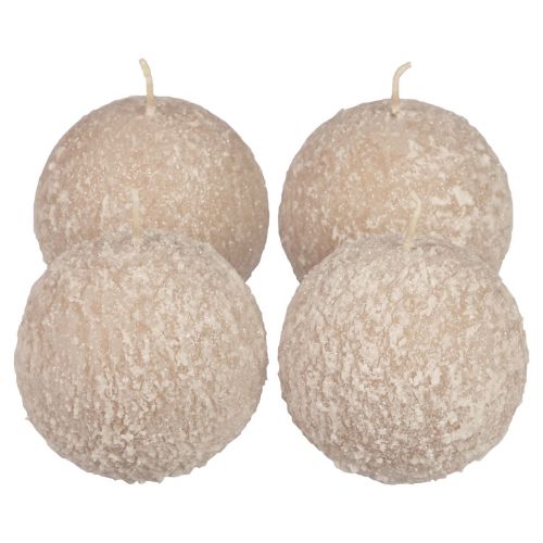 Pallikynttilät 8 cm pyöreät kynttilät beige lumipallo glitter 4 kpl