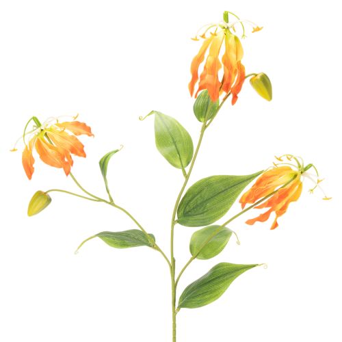 Keinotekoinen Gloriosa-oranssi kukka pitkillä varsilla maljakoihin 80 cm 3 kpl