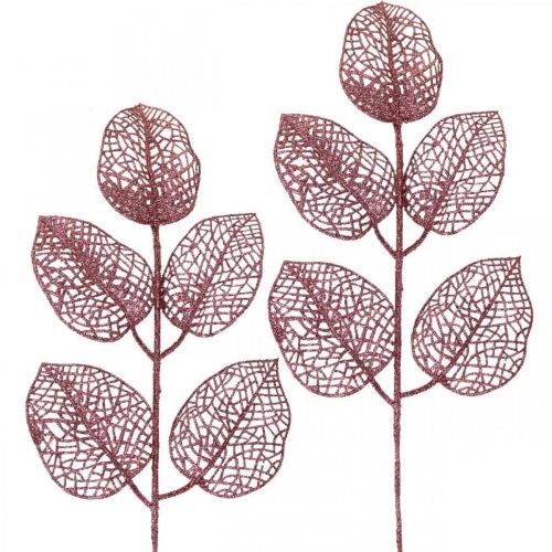 Keinotekoisia kasveja, koristelehtiä, tekooksa pinkki glitteriä L36cm 10p
