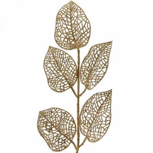 kohteita Tekokasveja, oksakoristeita, koristelehtiä kultaista glitteriä L36cm 10 kpl