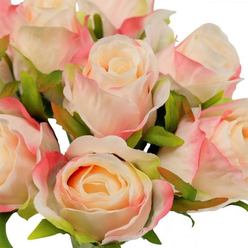 Keinotekoiset ruusut pinkki aprikoosi Keinoruusut 28cm nippu 9 kpl