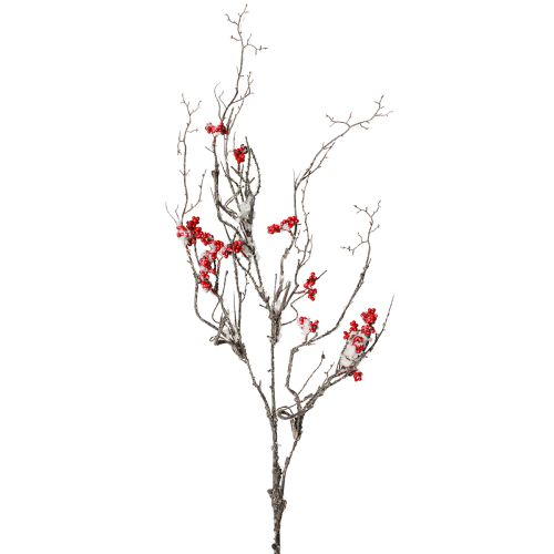 Tekooksa, pitkä, luminen oksa punaisilla marjoilla, 130 cm