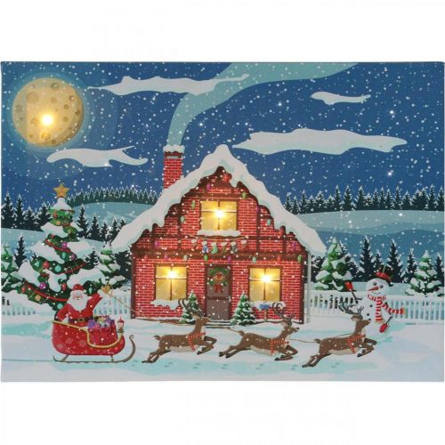 LEDkuva joulupukki lumiukon kanssa LED seinämaalaus 38x28cm