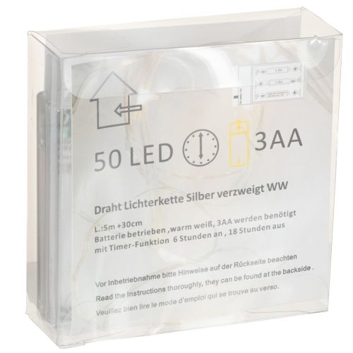 kohteita LED-valoketju, 50 lamppua, paristokäyttöinen, 5 m, lämmin valkoinen