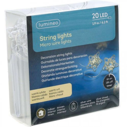 kohteita LED valoketju tähtiä mikro LED ajastin sisällä valkoinen 1,90m