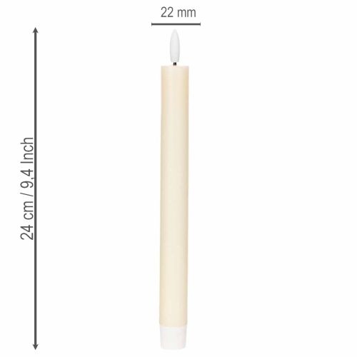 LED-kartiokynttilä, valkoinen, lämpimän valkoisella valolla, 24 cm, ajastimella, 2 kpl | Floristik24.fi