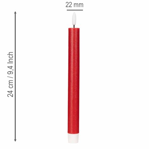 LED-kartiokynttilä, punainen lämpimän valkoisella valolla, 24 cm, 2 kpl | Floristik24.fi