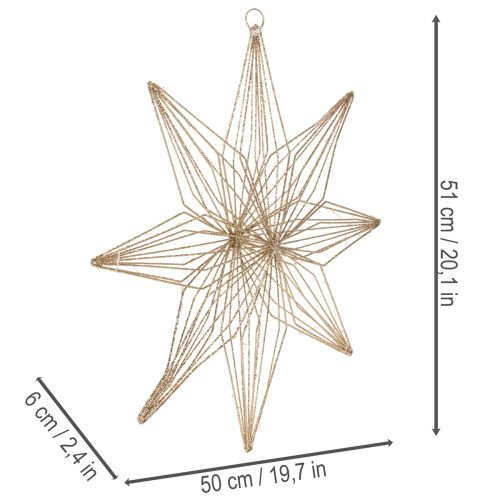 LED-koristeellinen tähti, valmistettu langasta ripustettavaksi, sisäkäyttöön, paristokäyttöinen, 51 cm | Floristik24.fi