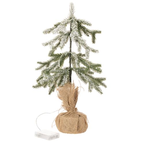 Keinotekoinen lumikasvi, LED-joulukuusi juuttisäkissä, paristokäyttöinen, sisäkäyttöön, 50 cm | Floristik24.fi