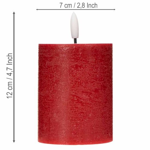 LED-pylväskynttilä aidosta vahasta, punainen, ajastimella ja lämpimän valkoisella valolla, 12 cm | Floristik24.fi