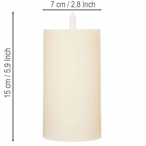 LED-pylväskynttilä aidosta vahasta, valkoinen, ajastintoiminnolla, lämmin valkoinen, 15 cm | Floristik24.fi