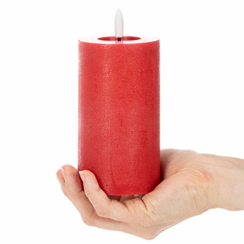 Punainen LED-pylväskynttilä ajastimella ja lämpimän valkoisella valolla, valmistettu aidosta vahasta, 15 cm | Floristik24.fi