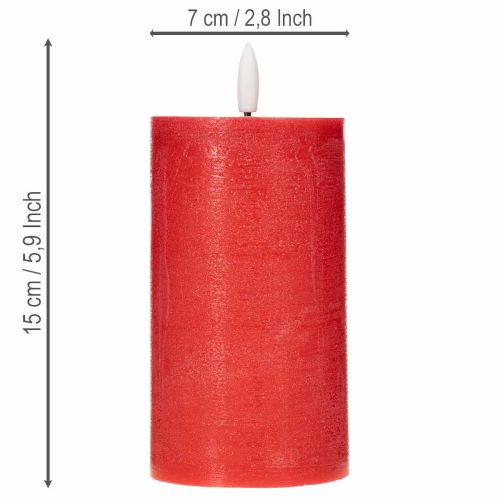 Punainen LED-pylväskynttilä ajastimella ja lämpimän valkoisella valolla, valmistettu aidosta vahasta, 15 cm | Floristik24.fi