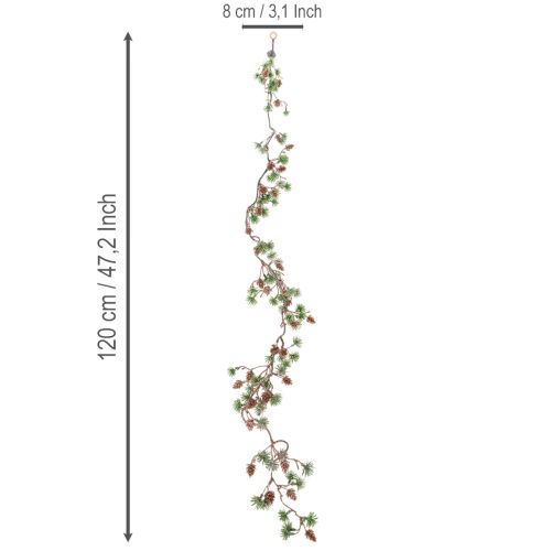 Keinotekoinen lehtikuusiköynnös käpyillä ja neulasten oksilla, 120 cm | Floristik24.fi