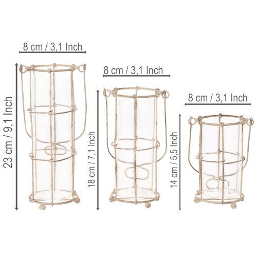 Puutarhalyhty, metallinen tuulivalo Ø8,5 cm K23/18,5/14,5 cm 3-osainen setti | Floristik24.fi