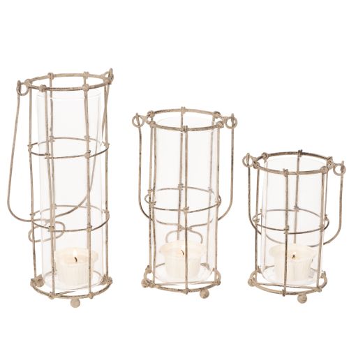 Puutarhalyhty, metallinen tuulivalo Ø8,5 cm K23/18,5/14,5 cm 3-osainen setti | Floristik24.fi