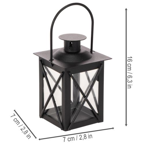 Musta lyhty teekynttilään kahvalla, 16 cm, 2 kpl | Floristik24.fi