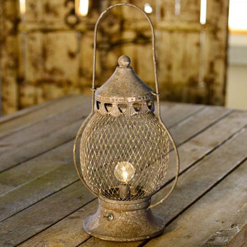 Floristik24 Metallinen lyhty, LED-valaisin, Shabby Chic Ø16cm K33,5cm