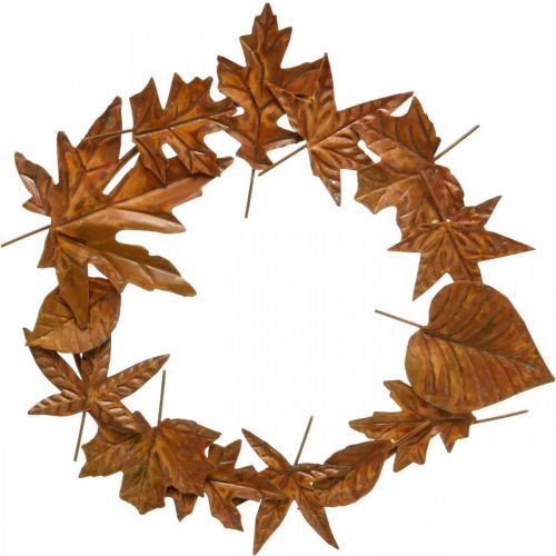 Floristik24 Leaf Wreath Rust, Metal Decoration, Seppele Lepo, Syksyn Koriste, Muistomerkki Kukka Ø29cm