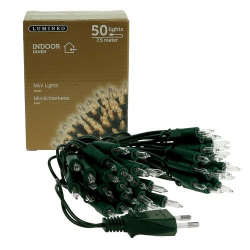 Floristik24 Valoketju mini 50 7,5m sisälle vihreä/kirkas