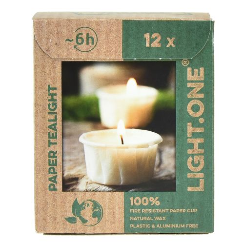kohteita Light.one Paper Tea Lights Luonnonmuoviton vegaanipakkaus 12 kappaletta