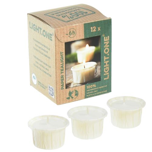 Light.one Paper Tea Lights Luonnonmuoviton vegaanipakkaus, 12 kappaletta