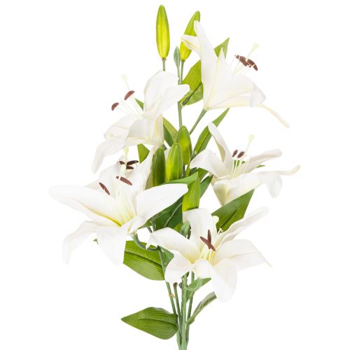 Tekoliljat, 6 valkoista kukkaa, realistinen kukkiva oksa, 66 cm