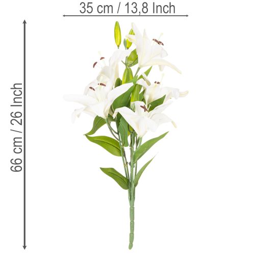 Tekoliljat, 6 valkoista kukkaa, realistinen kukkiva oksa, 66 cm | Floristik24.fi