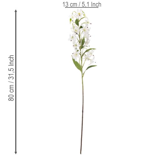 Keinotekoinen valkoinen lilja pitkällä kukintahaaralla, koristeellinen, 80 cm | Floristik24.fi